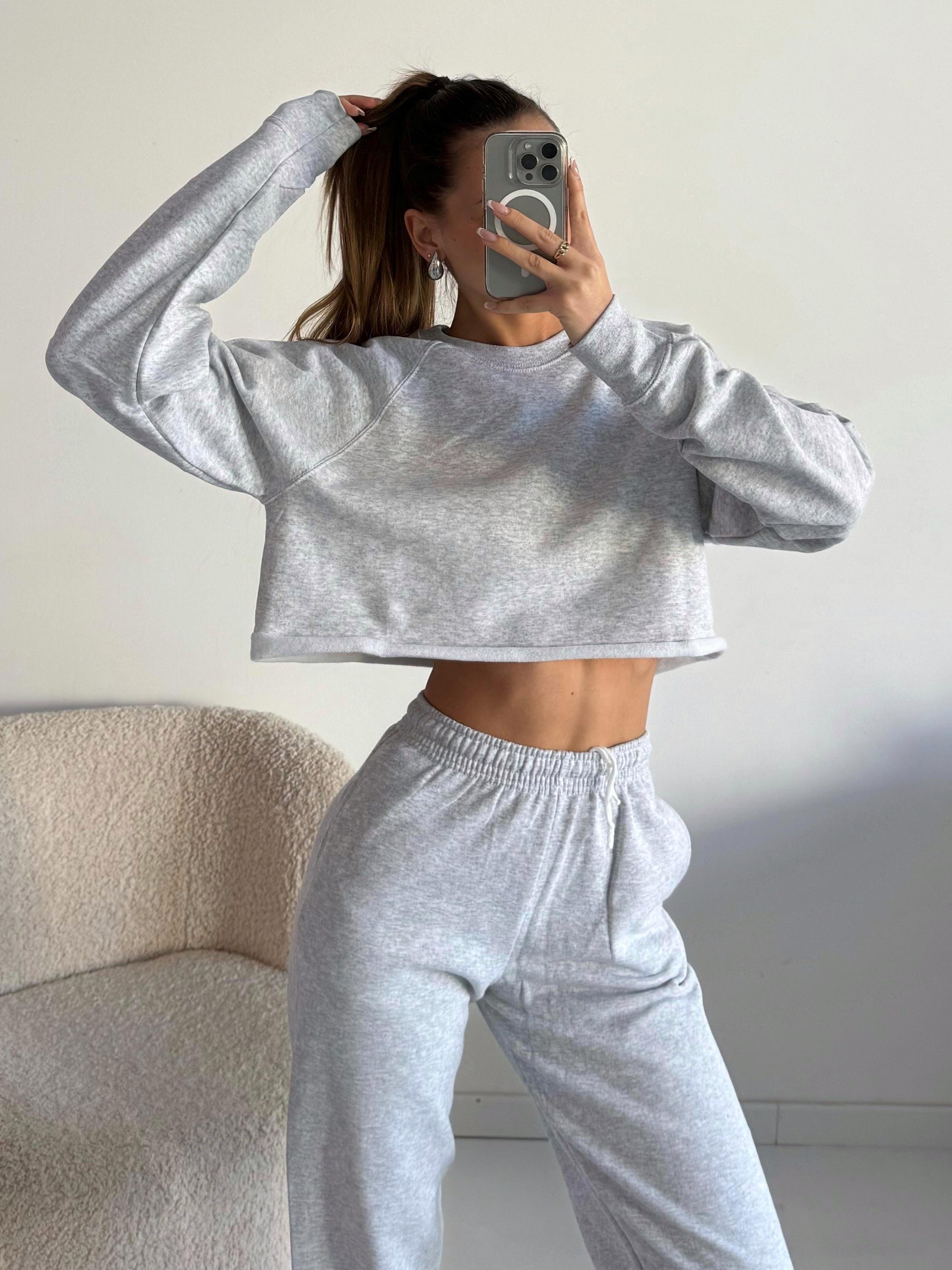 Felpa "Cozy" cropped Grey