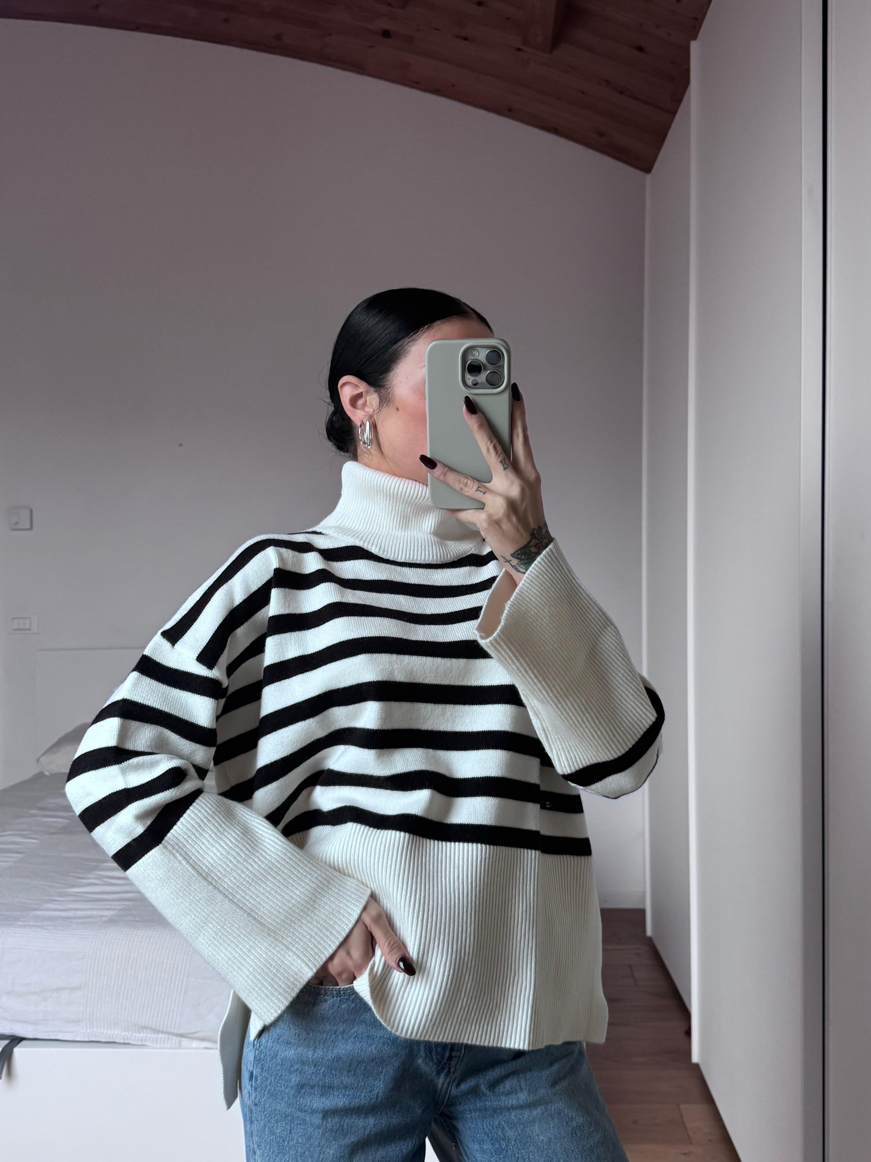 Maglione "Stripes" a collo alto white