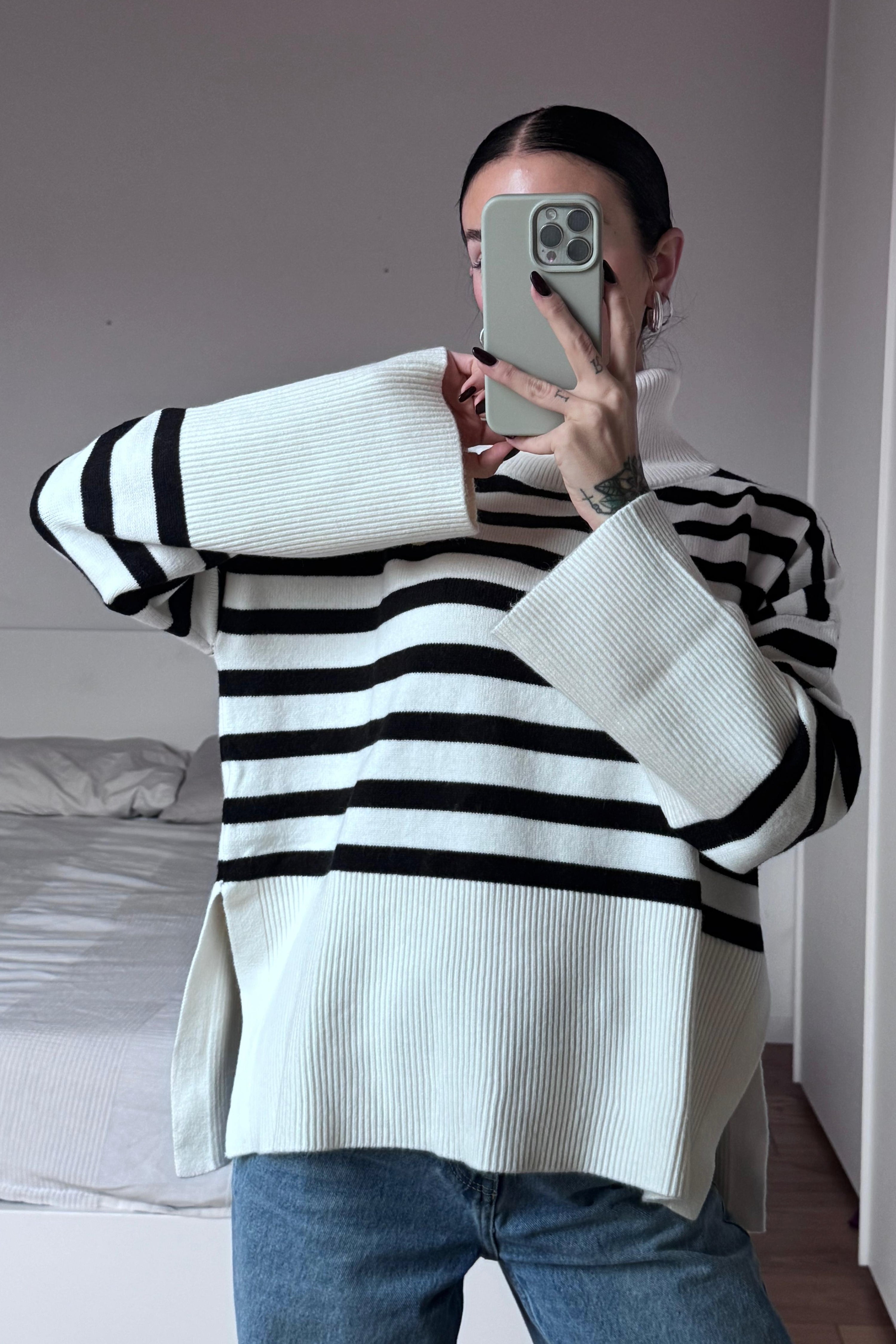 Maglione "Stripes" a collo alto white