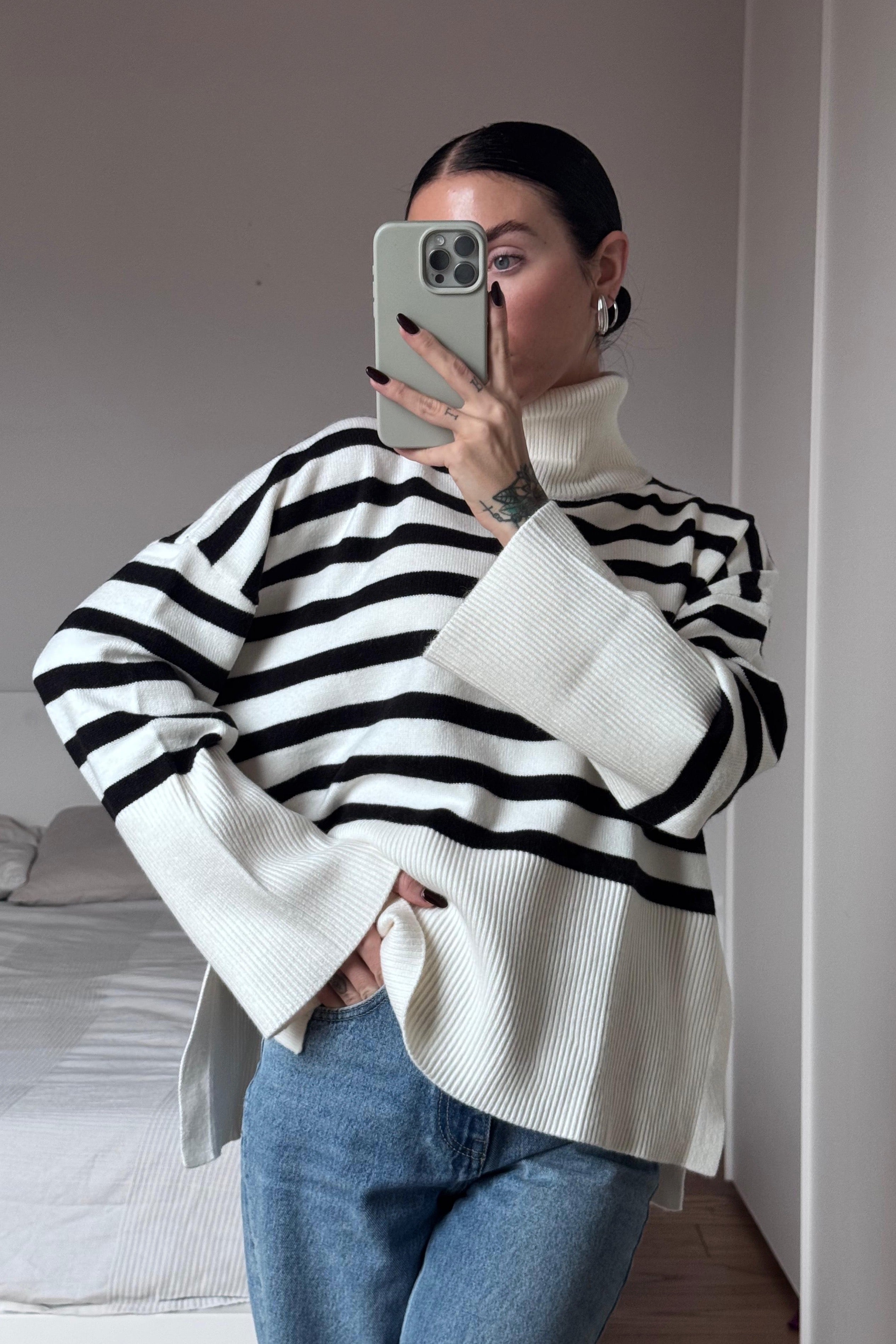 Maglione "Stripes" a collo alto white