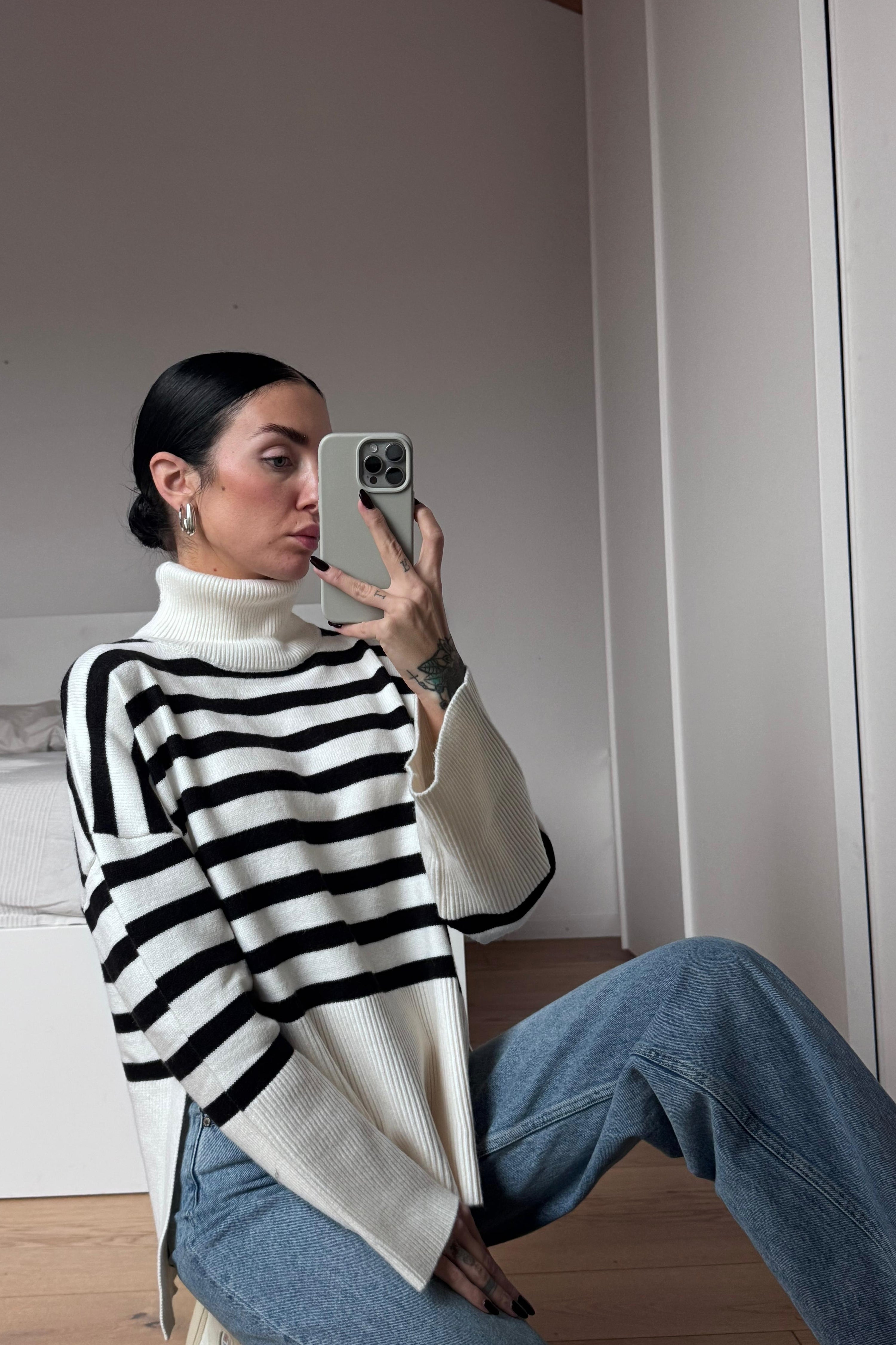 Maglione "Stripes" a collo alto white