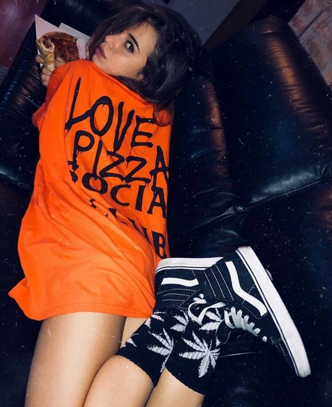 T-Shirt "Love pizza social club" Orange Fluo